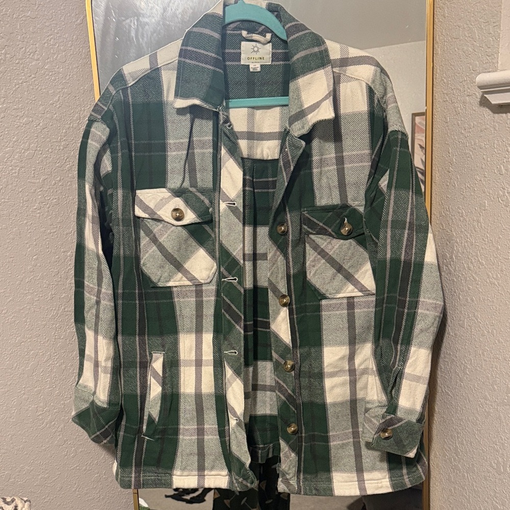Aerie Green and White Plaid Jacket